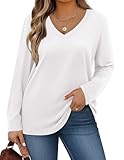 IN'VOLAND Plus Size V Neck T Shirts for Women White Long Sleeve Shirts Casual Spring Fall Tshirts 2025 Basic Tee Outfits 3X