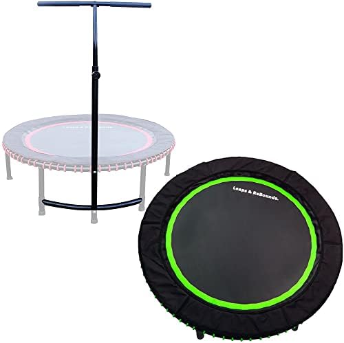 LEAPS & REBOUNDS 48" Adjustable Stability Bar Attachment with 48" Mini Fitness Trampoline and Home Gym Rebounder for Cardio Exercises, Green