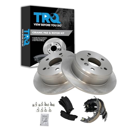 Image of TRQ Rear Brake Pad and Rotor Set Ceramic Parking Shoe Compatible with 1997-1999 Lexus ES300 1992-1999 Toyota Camry 1999 Solara