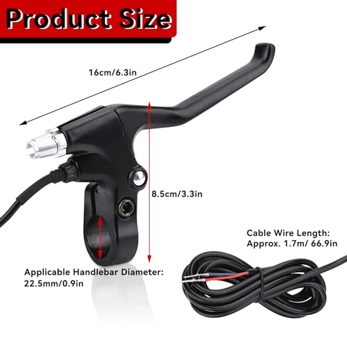 Frdhee Bicycle Brakes Lever, 2 Wires Left & Right E-Bike Bicycle Electric Brake Lever Replacement Parts Waterproof Electronic Brake Lever Set 1 Pair Ebike Brakes