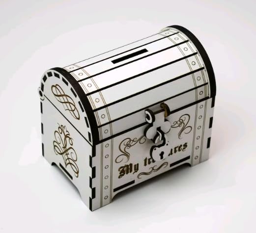 MeeCraft Wooden Treasure Chest Coin Box with Latch (11.6x8.3x11 cm, White)