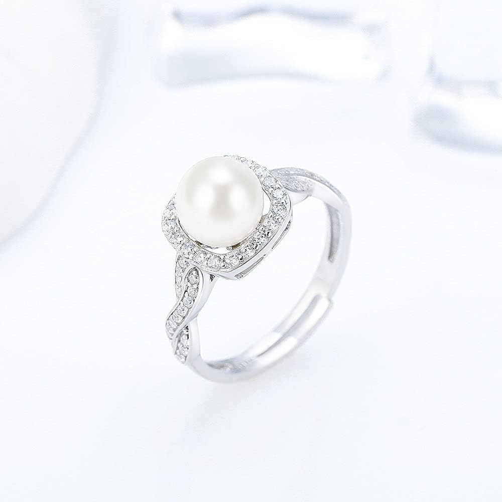 Sterling Silver CZ Square Twisted Design Adjustable Rings for Women, Design Ring Mounts Fittings with Pearl Seat for DIY Jewelry Making - Image 4