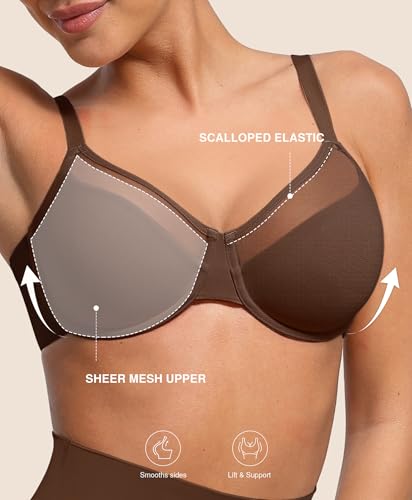 Image of Lover-Beauty Minimizer Bras for Women Full Coverage Unlined Underwire Bras Plus Size Lifting Bra for Heavy Breast, Brown 34DD