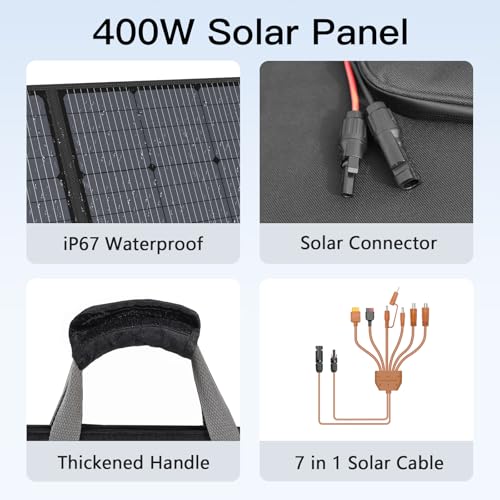Image of 400W Portable Solar Panel, Lightweight Foldable Solar Panels Complete with an Adjustable Kickstand, IP67 Waterproof Solar Charger for Outdoor Camping, Portable Power Station, Motorhome, RV