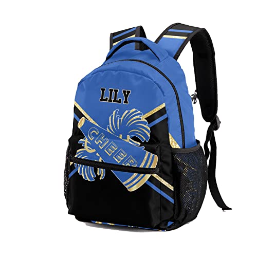 Customized Cheer Blue Black Cheerleaders Waterproof Backpack with Name for Hiking Camping Picnic, 12.2(L)x5.9(W)x16.5(H)inch2