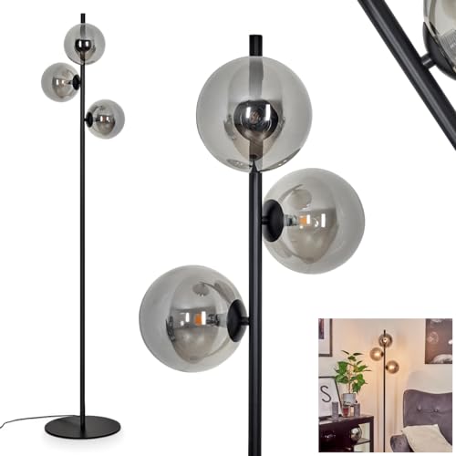 Image of hofstein Remaisnil Floor Lamp, Modern Floor Lamp Made of Metal/Glass in Black/Smoked Glass, Floor Lamp with Glass Shades (Diameter 15 cm), with Foot Switch on Cable, 3 x G9, Bulbs Not Included