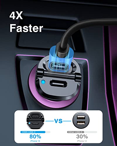 Ewa Usb C Car Charger, 40W(20W+20W) Dual Pd Port Smallest Iphone 13 Car Charger, All Metal Car Charger Adapter, Fast Charging Compatible With Iphone 13/12/Pro/Pro Max/Mini/Magsafe, Galaxy S20/S10 #TOP1