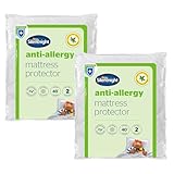 Silentnight Anti Allergy Mattress Protector - Ideal for Allergy and Asthma Sufferers Protecting Against Bacteria and Dust Mites - Bed Cover Pad with Fit Straps, Machine Washable, 2 Pack, Small Double