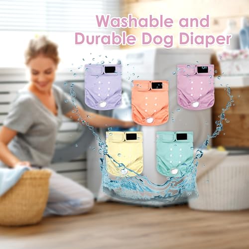 Image of 5 Pack Washable Female Dog Diapers,Reusable Diaper for Doggie,Highly Absorbent Dog Diaper,Adjustable Leakproof Puppy Diapers Skirt for Heat,Incontinence,Period Doggy Nappies