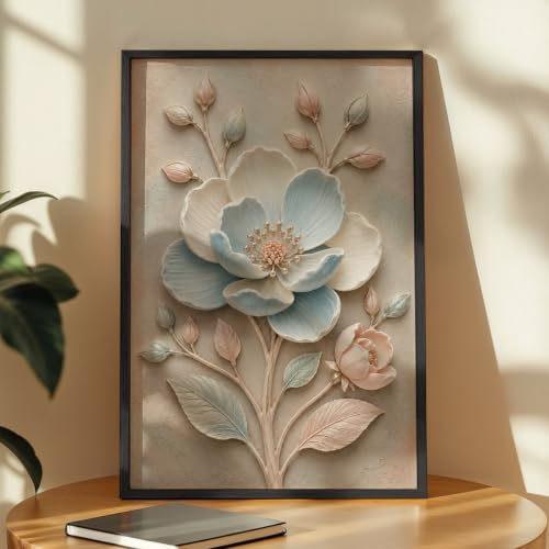 Image of NoWorries Floral Botanical Wall Painting with Frame | Premium Textured Flower & Leaf Artwork, Pastel Nature Wall Decor Framed for Living Room Bedroom Office and Home Decoration (Art-13,13x19inch)