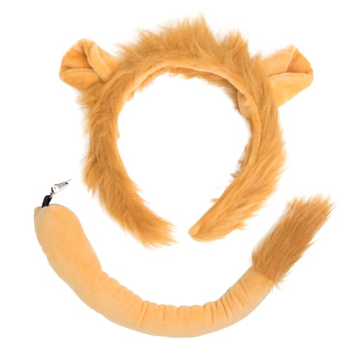 Jeffan Lion Ears Headband with Tail, Lion Costume Headband, Lion Costume Adult for Halloween Party Cosplay Cute Fashion Hairband
