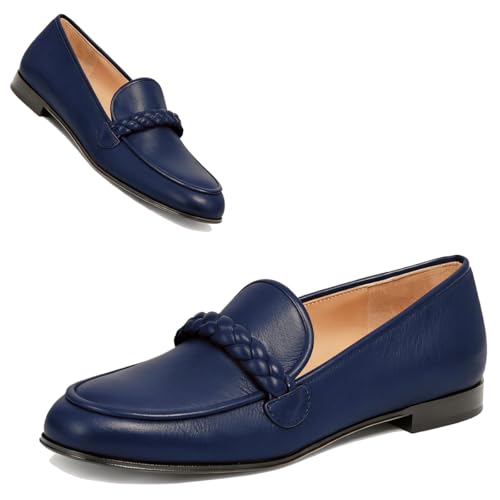 Image of MOOMMO Women Comfortable Suede Loafer Flats Round Closed Toe Slip On Penny Loafers Knitted Strap Oxford Loafer Shoes for Office Ladies Work Daily Casual Club Driver Flats Spring Elegant 4-11 M US