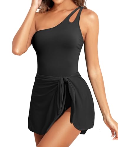 One Piece Swim Dress for Women - One Shoulder Tummy Control Swimsuit with Skirt 2025 Skirted Bathing Suit Swimdress4