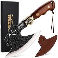 Topfeel Leopard-Head Viking Knife with Rosewood Handle & Sheath (Brown)