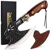 Topfeel Hand Forged Viking Knife Meat Cleaver, BBQ Butcher Knives with Leather Sheath, Multipurpose Boning Camping Knife for Outdoor Cooking & Kitchen, Grilling Gifts for Men, Husband, Dad