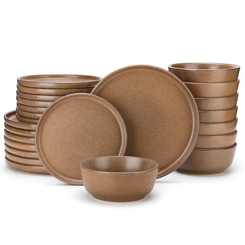 vancasso Plates and Bowls Sets, 24 Pieces Stoneware Dinnerware Set for 8, Ceramic Dish Set for Kitchen, Microwave and Dishwasher Safe, Muted Brown, Series ZERMATT by vancasso - Used condition - US$143.99