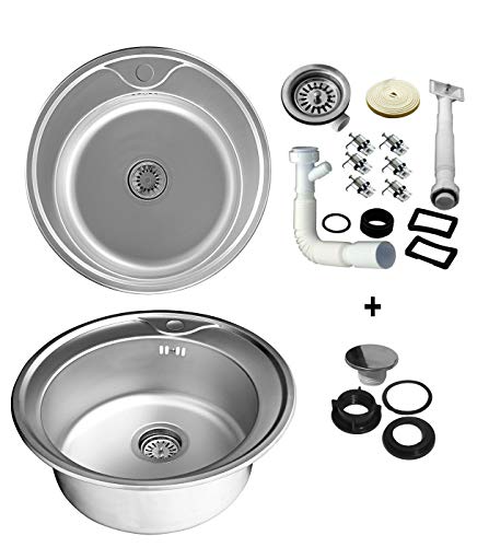 49,5cm Ø Edelstahl Rund Küchenspüle Edelstahlspüle Spüle Einbauspüle Spülbecken Cover