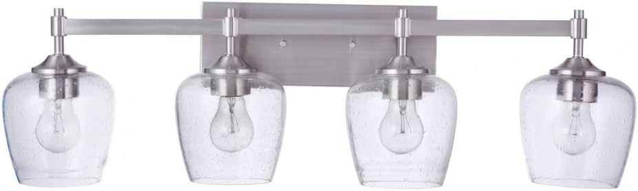 Craftmade 12430BNK4 Stellen Clear Seeded Glass Bathroom Vanity Lighting, 4-Light 240 Total Watts, 9"H x 30"W, Brushed Polished Nickel