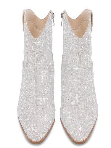 Cowgirl Ankle Boots Cowboy Boots for Women Western Booties Rhinestone Chunky Heel Fashion Comfortable Side Zipper2