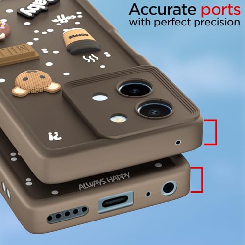 Image of Pikkme Back Cover for Vivo T3x 5G / Vivo Y200i 5G | Cute Fun Cartoon 3D Bear Silicone Full Body Protection Bumper Case (Brown)