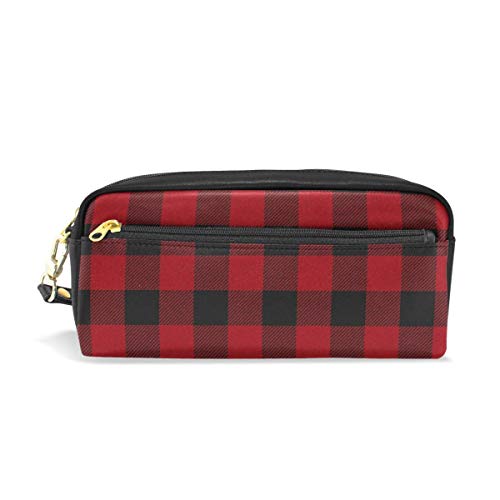 Preisvergleich Produktbild Bleistiftetui Plaid Pattern PU Leder Bleistiftbeutel Reißverschluss Stiftbeutelhalter Student Stationary Cosmetic Makeup Bag