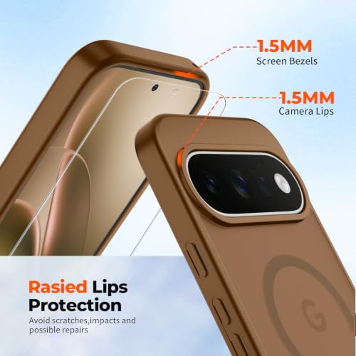 Image of SUPFINE Magnetic for Google Pixel 11 Pro Case - Brown | With Screen Protector,Translucent Matte,Built-in Magnets,Military Grade Drop Protection,Shockproof Phone Cover