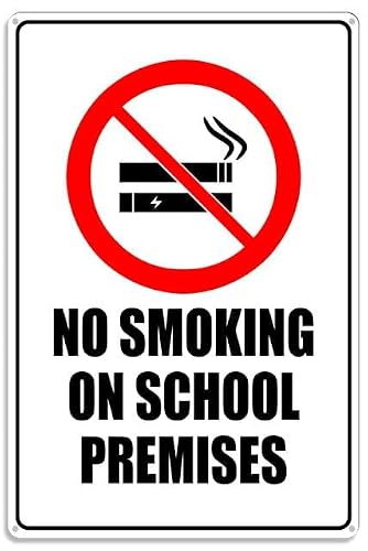 peiyeety No Smoking On School Premises Metal Sign with Symbol Aluminum Uv Printed 4 Pre-Drilled Holes 12x16 Inches