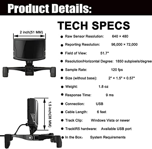 TrackIr 5 Optical Head Tracking System Bundle + Track Clip, TrackIr 5 Professional Head Posture Infrared Tracking System of Suitable for Multiple Games