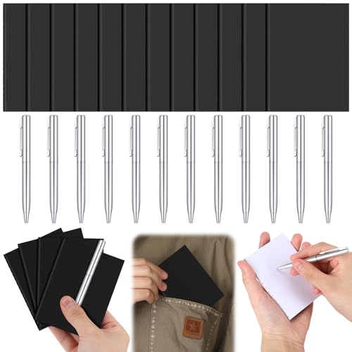 24 Pcs Mini Pocket Notebook Set, 2.5" x 4" Small Kraft Notebook Ballpoint Pen Bulk, Tiny Blank Paper, Mini Journal Sketchbooks Composition for Men Woman School Office Travel Gifts(Black Color)