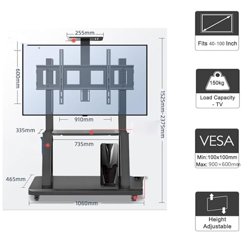 Soporte móvil para TV de piso para pantallas 40-100" miniatura 2