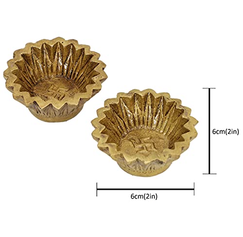 Image of Brass Round Line Pooja Diya, Kuber Deepak Oil Lamp, Pack of 2 | Set of two round brass diyas with decorative lined detailing for pooja, home temple and festive use