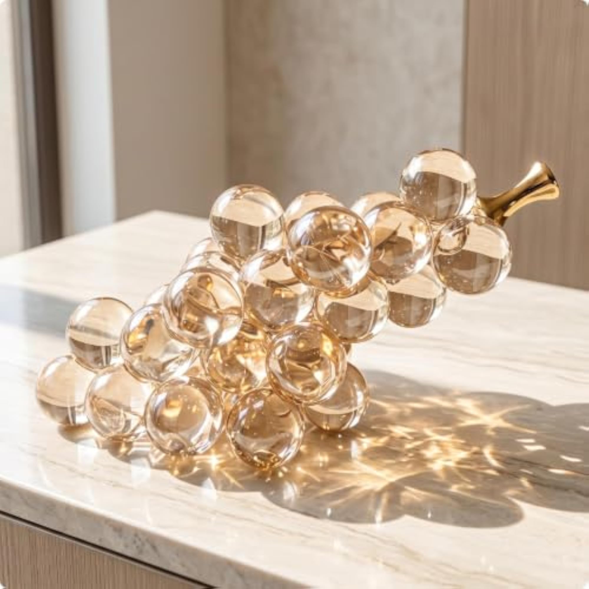 Tabletop Crystal Grape Figurine, Elegant Decorative Highlight