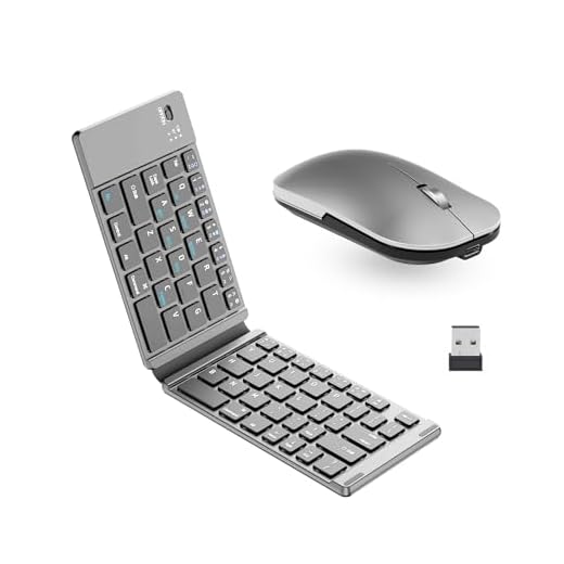 Foldable Keyboard and Mouse Combo,Bluetooth Keyboard and Mouse Combo for iPad/Mac/Android Tablet/,Portable Rechargeable Keyboard Mouse for iPad/Laptop/MacBook/PC/Computer (Gray)