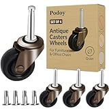 Podoy Antique Casters Wheels 1-5/8' with Stem Socket Replacement for Furniture Chairs Small Sofa Office Decorative Casters (1.4' Stem and 0.75' Dia Sockets) for Hardwood Floor Set of 4