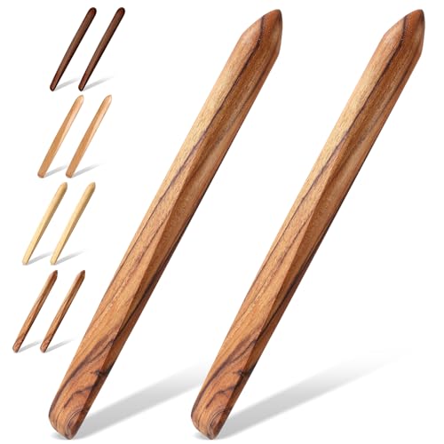 Hillban 2 Pcs 11 Inch Wooden Sourdough Bread Mixing Stir Stick Spurtle Bread Making Tools Wooden Paddle Stirring Stick for Kitchen Cooking(Teak)