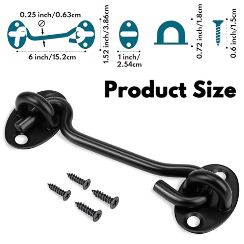 Image of Rainspire (2 Pack) Privacy Hook and Eye Latch for Barn Door, Stainless Steel Gate Latch Barn Door Lock Cabin Hooks for Gate Shutters Window Slide Barn Shed Cabinet Bathroom (Black, 6 Inch)
