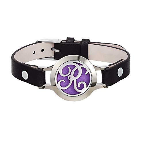 Senfai Custom Name Initial Letter A To Z Essential Oil Diffuser Container Bracelet Genuine Leather Band Bangle (R3) #TOP29
