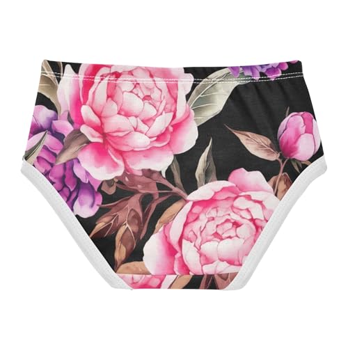 Toddler Girls Underwear 2t Cotton Panties Little Girl Personalized Briefs Kids Undies Watercolor Pink Purple Peonies2