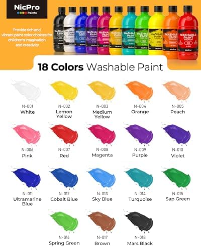 Nicpro 18 Colors Large Washable Paint Set for Kid (8.45oz), Tempera Paints - 1