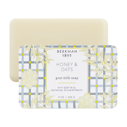 Beekman 1802 Goat Milk Body Soap Bar, Honey & Oats - Scented - 9 oz - Nourishes, Moisturizes & Hydrates - 100% Vegetable Soap with Lactic Acid - Good for Sensitive Skin - Cruelty Free