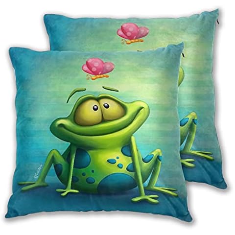 YUDILINSA Throw Pillow Covers,Funny Frog1,Pack of 2 Soft Decorative Square Cushion Covers Pillow Case For Sofa Couch Bedroom,40x40cm Cover