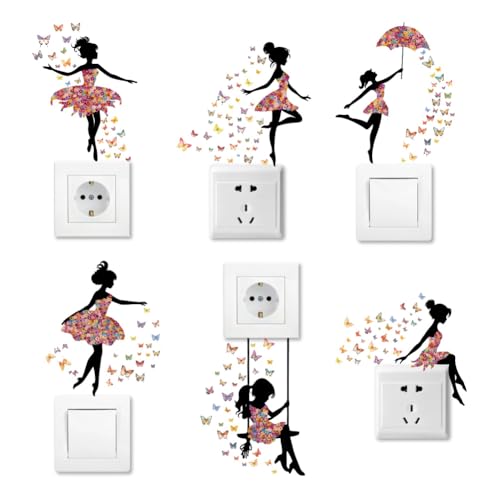 AHANDMAKER 6 Stück Schmetterlings Feen Lichtschalter Aufkleber Mit Schmetterlingen Wandaufkleber Lichtschalter Abziehbilder Für Lichtschalter Outlets Leiste Wohndeko Fürs Schlafzimmer