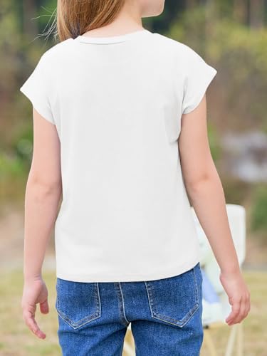 Image of Imily Bela Girls Short Sleeve T Shirts Crew Neck Cap Sleeve Tank Tops Casual Loose Summer Shirt Kids 5-14 Years
