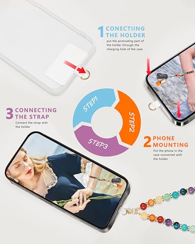 Image of Marble Beaded Phone Wrist Strap for Women, Detachable Design | 304 Steel Core, detachable phone wristlet with tether tab, keeps your phone secure for shopping, travel and daily use.