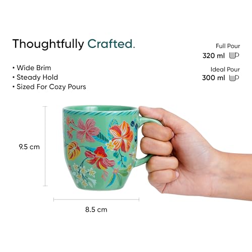 Image of Shay Ceramic Coffee Mug Set, Set of 6, 300ml, Big Bold Floral | Medium Mug | Glossy Finish | Ceramic Cup | Microwave Safe (Mint Big Bold Milk Mug, Set of 6)