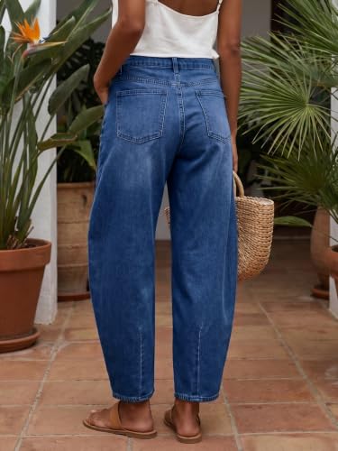 Image of Saodimallsu Womens Barrel Jeans Cropped High Waisted Baggy Wide Straight Leg Boyfriend Denim Pants for Casual Wear