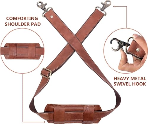 Universal Replacement Shoulder Strap 60-inch Real Leather Adjustable Padded Travel Strap with Metal Hooks & Buckle for Gym Duffle Laptop Messenger Crossbody Bags Luggage Straps (Brown)