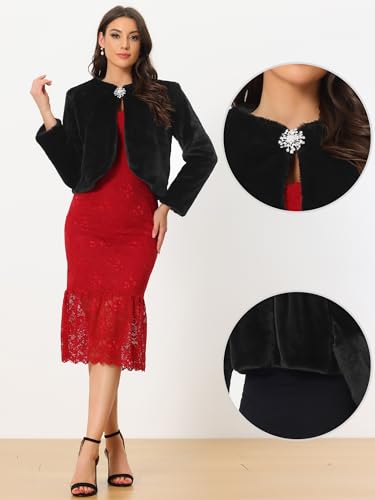 Allegra K Formal Bolero Shrug for Women's Cropped Faux Fur Jacket for Wedding Dresses2