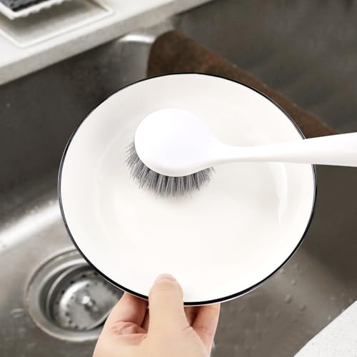 Image of 2 Pack Kitchen Scrub Brushes for Cleaning Dish Brush with Handle for Pans, Pots, Kitchen Sink Cleaning Scrub Brushes (PP Plastic)