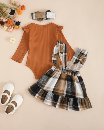Image of Newborn Baby Girl Clothes Toddler Long Sleeve Ruffle Romper Top Infant Skirt Set Little Girl Overall Dress